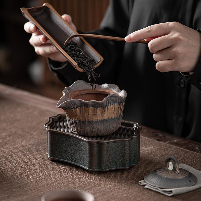 Retro Pottery Bodhi Lotus Handle Teapot Rough Pottery Gilded Iron Glaze Teapot Tea Maker High-end Kungfu Teapot Tea Ceremony
