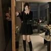 Pure Desire Sexy V-neck Lace Splicing Long-sleeved Dress Women's Autumn New High-end Slim and Thin A-word Short Skirt