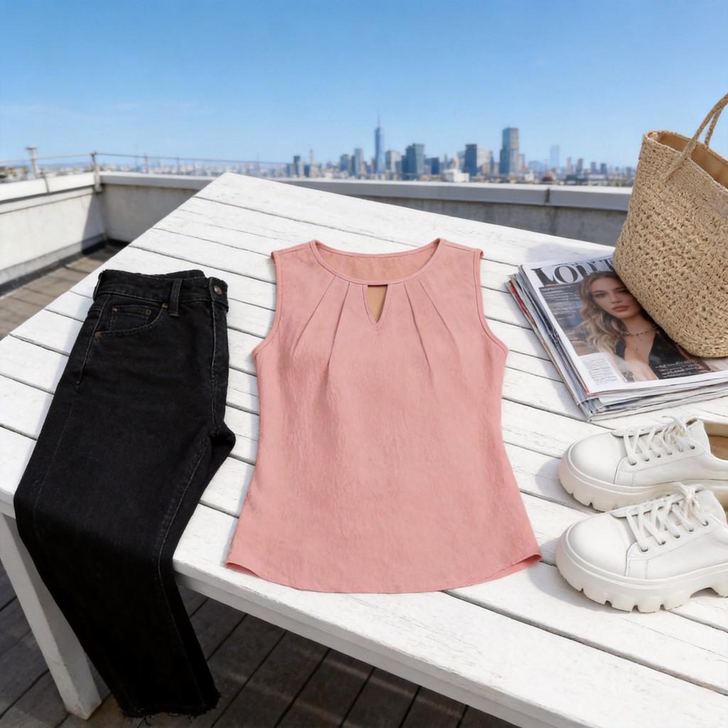 Street Style tričko s plisovaným jednobarevným šifonem pro ležérní nošení v létě