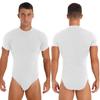 Men Crew Neck Short Sleeve Leotard Undershirt Press Button Crotch Bodysuit Casual Solid Color Skinny Jumpsuit for Daily Wear Layering