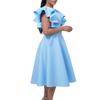 Womens Elegant Ruffle Sleeve Waist Tie A Line Midi Evening Dress