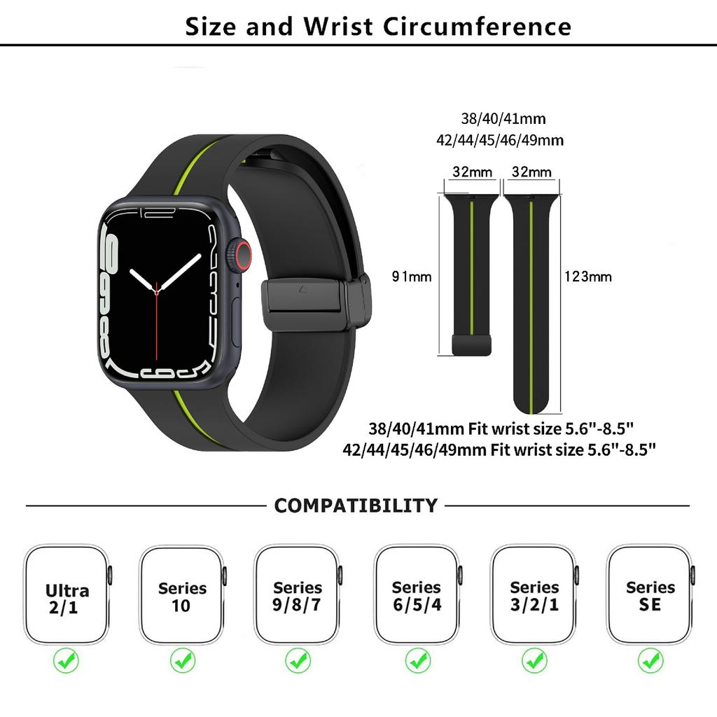 KALEBOL Magnetisches Silikonarmband für Apple Watch Series 10 Ultra 9 8 7 SE 6 5 4 3 2 1 46mm 49mm 45mm 44mm 42mm Gestreiftes Uhrenarmband