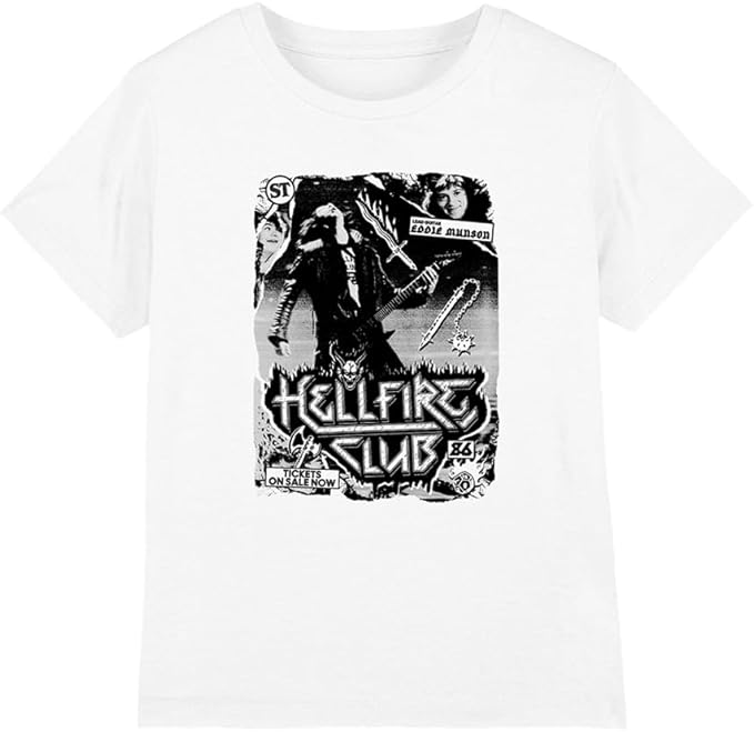 Stranger Things Hellfire Club Poster Kids T-Shirt, White, 9-11 150