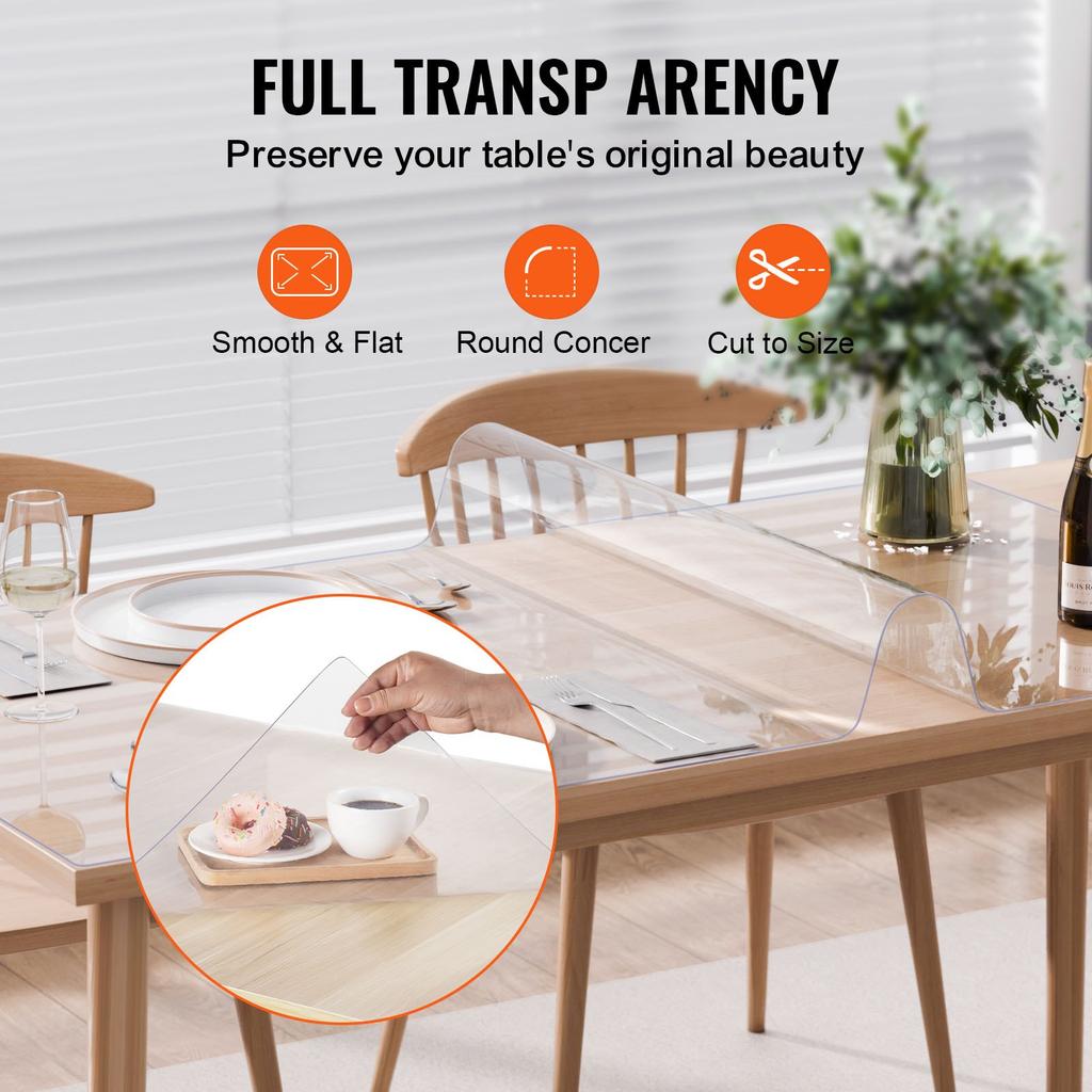 VEVOR Plastic Table Cover, 36 x 54 Inch 1.5 mm Thick Clear Table Protector, Rectangle PVC Desk Mat
