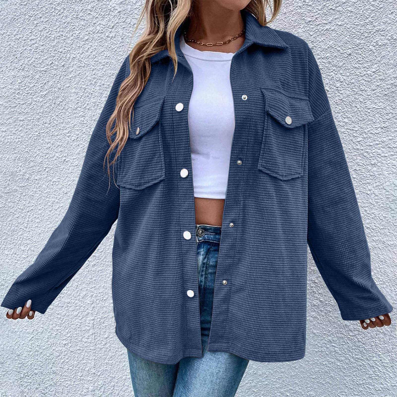 

Женская повседневная однотонная рубашка с длинными рукавами и карманами, с воротником на пуговицах, официальная рубашка L синий