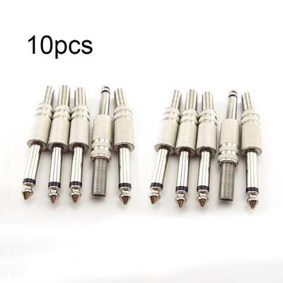 10pcs 6.35mm 2 Pole Mono Amplifier Plug 1/4Inch Male Monaural Jack Audio Cable Microphone Audio Connectors