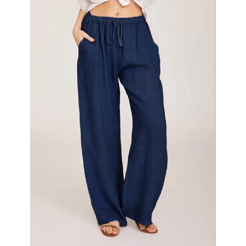 2026 New Solid Color Casual Cotton-Linen Pants for Women, Loose Fit, Versatile, with Drawstring
