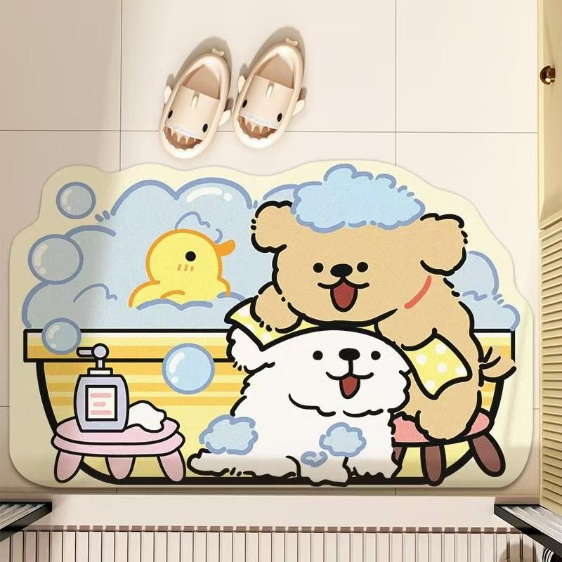 Modern Minimalist Cartoon Bathroom Mat With Water Absorbent Silicon Diatom Mud For Shower Floor Flooring