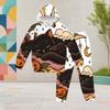Girls Halloween Panda Ghost Printed Hooded Long Sleeve Kangaroo Pocket Cuffed Pants Two Piece Set