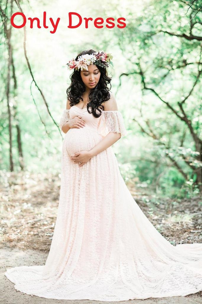 Lace Maternity Dress With Flared Sleeves For Summer Pregnant Women