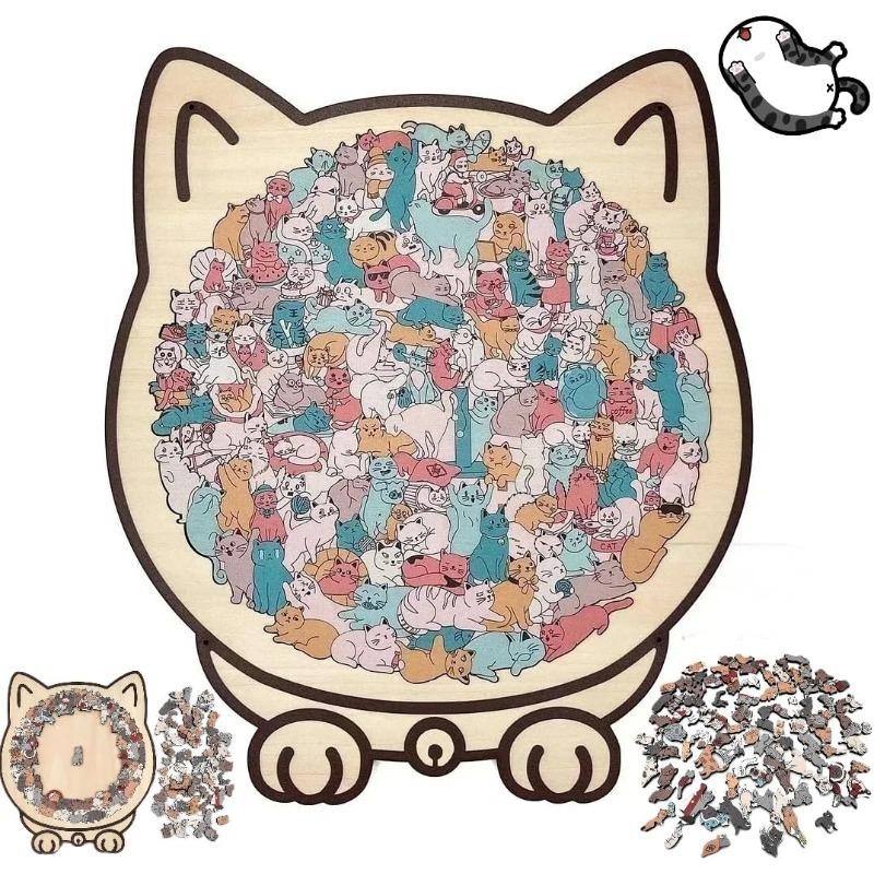 135-Piece Colored Cat Shaped Wooden Jigsaw Puzzle, Cats Shaped Wooden Puzzle, Unique Animal Shape Wood Puzzle, Creative Gifts for Cats Lovers