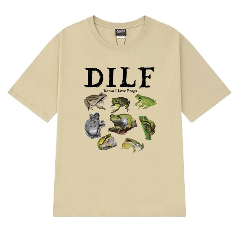 Summer Funny Dilf Damn I Love Frogs Print T Shirt Unisex Harajuku Fashion Y2k Short Sleeve T-shirts Men Women 100% Cotton Tops