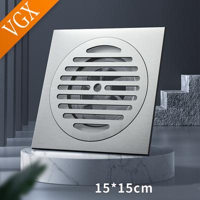 VGX Brass Floor Drain Stripe Anti-Odor Drain Valve Cover Shower Trap Drains Kitchen Bathroom Laundry Room Accessories 15cm*15cm