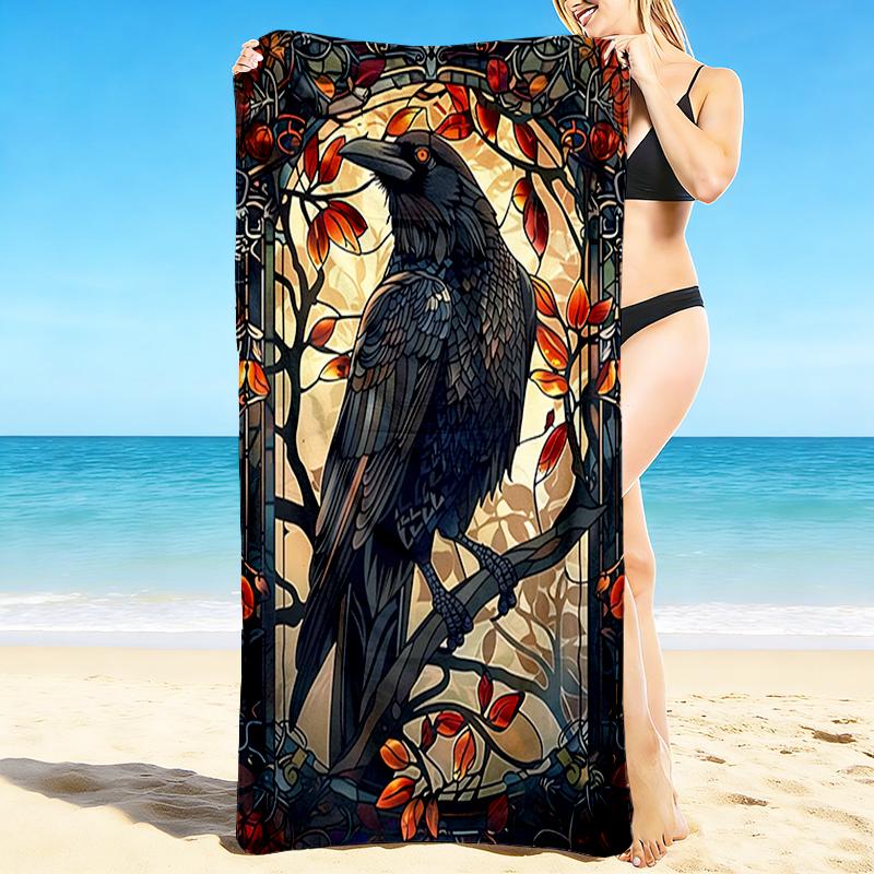 1Pc Glass Raven Beach Towel Quick Dry Multiuse For Beach Pool Gym Yoga Home Travel Christmas Halloween Xmas Gift G1213
