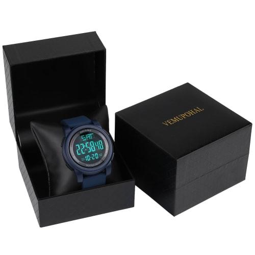 Men's Digital Watch with LED Display, Large Face, Military 5 ATM Waterproof, Calendar, Sports Stopwatch, Backlight, Countdown, Luminous Alarm Clock, C