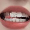 2Pcs Zircon Double Heart Teeth Caps Copper Hollow Love Tooth Grills  Teeth Decoration