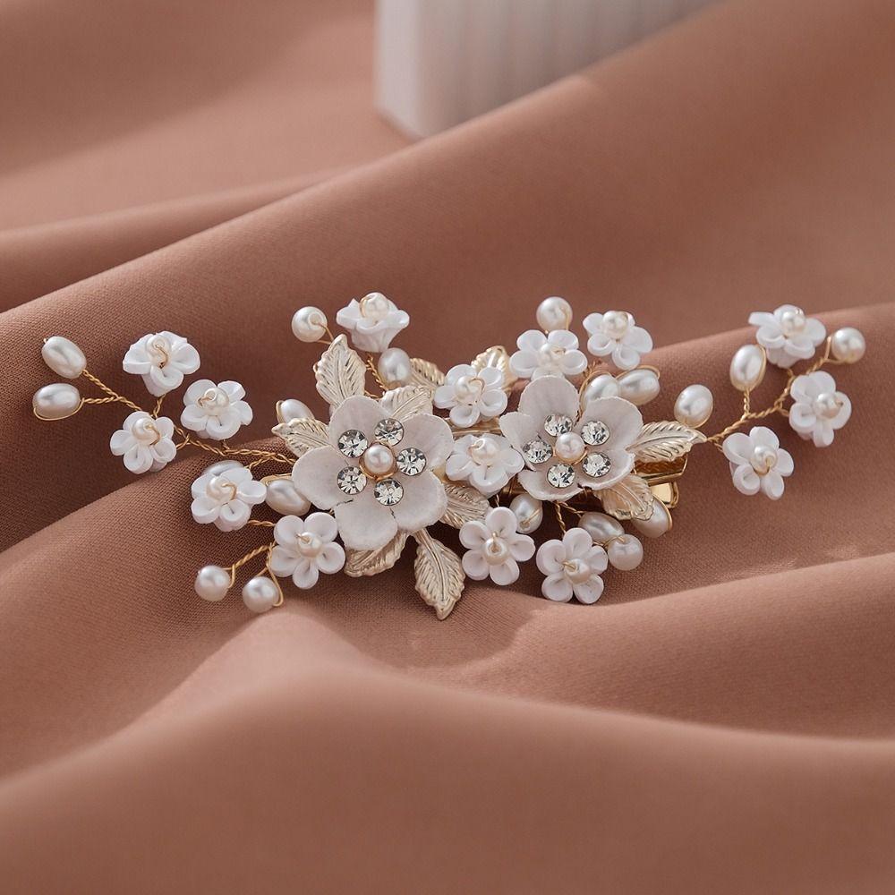 Pearl Bridal Hair Clip Silk Flower Wedding Headdress Fairy Bride Hairpin Bride Accessories