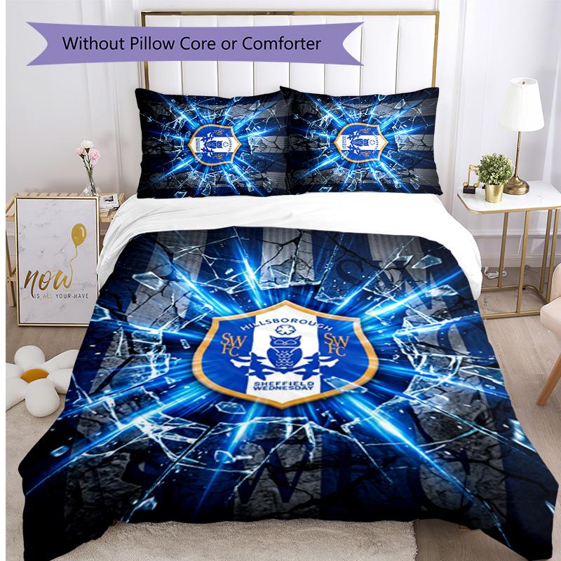Sheffield Wednesday Football Printed 3 Pieces Bedding Set, Comfortable Skin Friendly Bedroom Duvet Cover Set