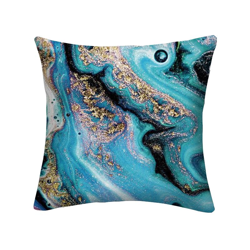 Niebieska Marmurowa Poszewka na Poduszkę 45x45cm Wzór Skały Morskiej Kwadratowa Sofa Poduszka Kwadratowa Abstrakcyjny Liść