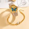 2-piece set of college style Korean style fashionable and versatile blue butterfly belt watch with bracelet without gift box