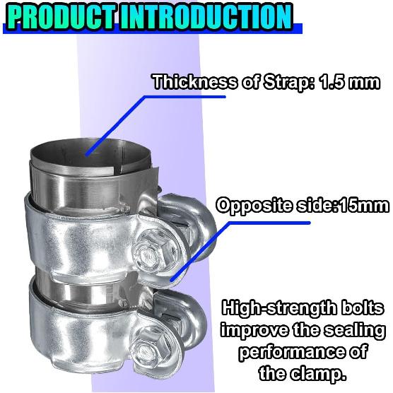 2 Inch Automotive Exhaust Clamp, Stainless Steel Butt Joint Bolts Band Flanges Clamp Assembly, Universal Tube Connector Sleeve Coupler for Muffler