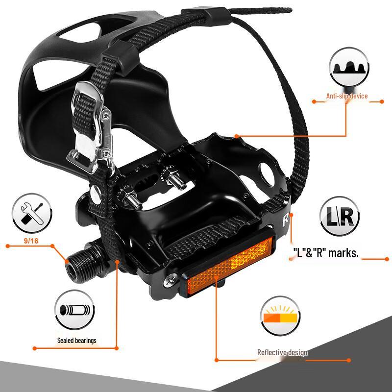 GEETHA Aluminum Alloy Bicycle Pedals with Toe Clips