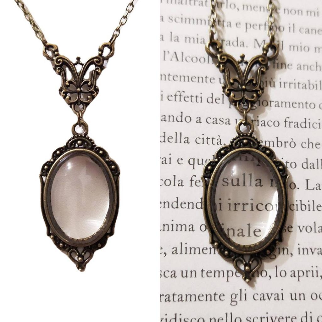 Magnifying Glass Necklace Monocle Glasses Lace Edge Oval-Magnifier Glasses Necklace Decor for Reading Birthday Gifts