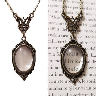 Magnifying Glass Necklace Monocle Glasses Lace Edge Oval-Magnifier Glasses Necklace Decor for Reading Birthday Gifts