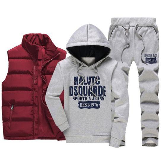Men's Tracksuits Casual Set 3 Pieces Warm Vest Sweatpants Hoodie Letter Printed Plus Size 5XL Mens Joggers Set Sweat Suits