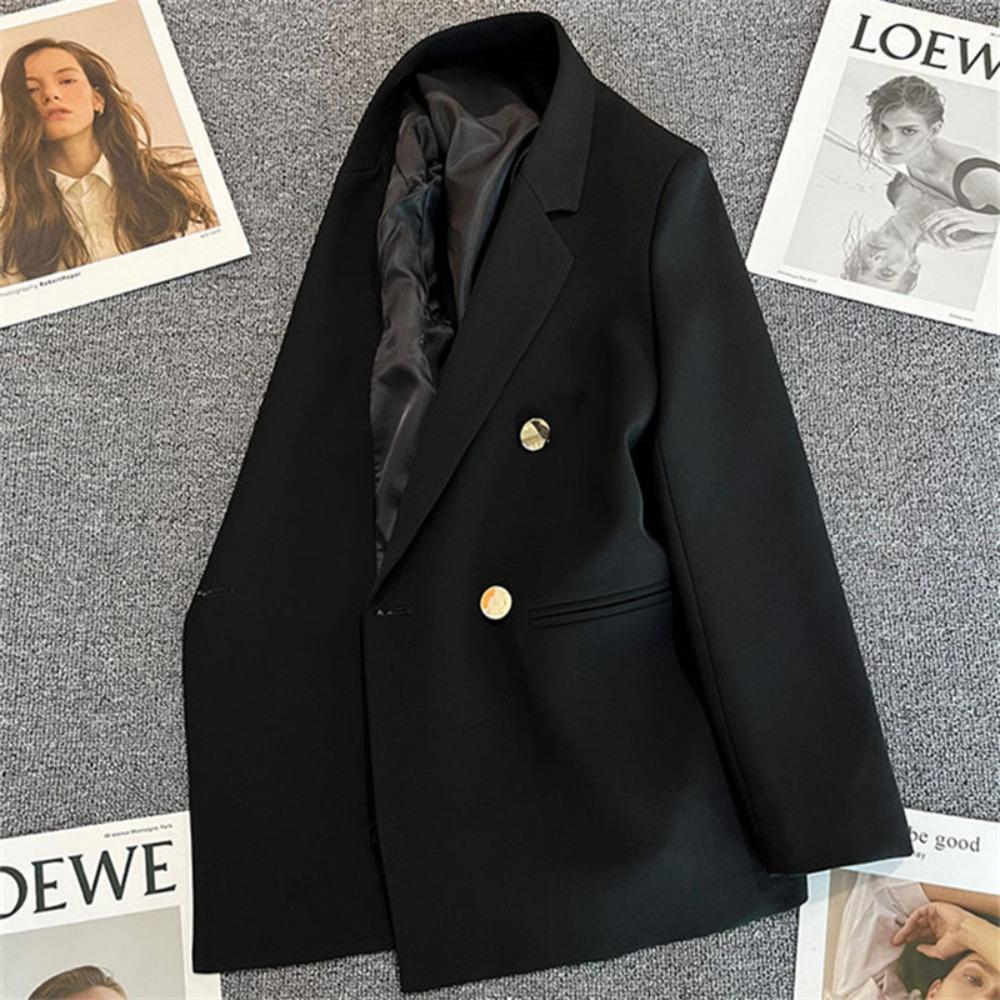 Women's Notched Collar Long Sleeve Blazer Loose Fit Casual Office Jacket Solid Color Single Breasted Pocket Outerwear