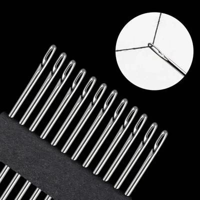 12/6pcs Blind Sewing Needles for Elderly Stainless Steel Big Hole Self Threading Needles DIY Beading Household Sewing Tools