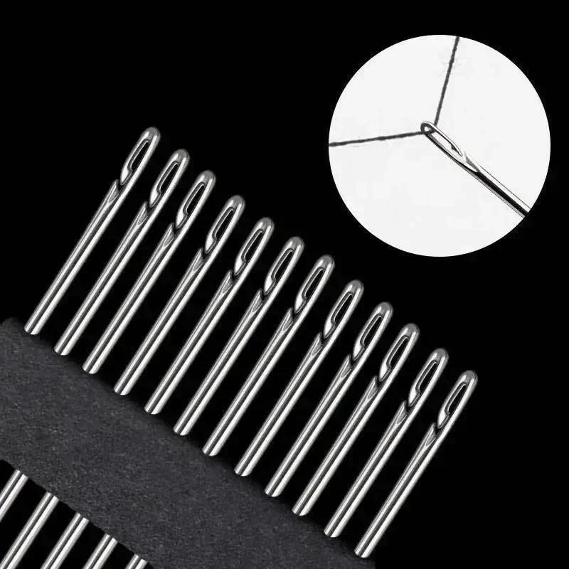 12/6pcs Blind Sewing Needles for Elderly Stainless Steel Big Hole Self Threading Needles DIY Beading Household Sewing Tools