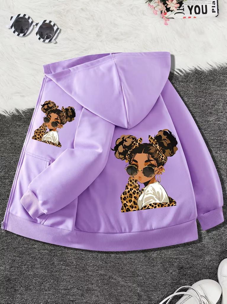 Hip Hop Girl Print Hoodie Unisex Jacket for Boys Girls Zipper Winter Autumn Trendy Cartoon Sweatshirts Zip Up Hoodies Kids