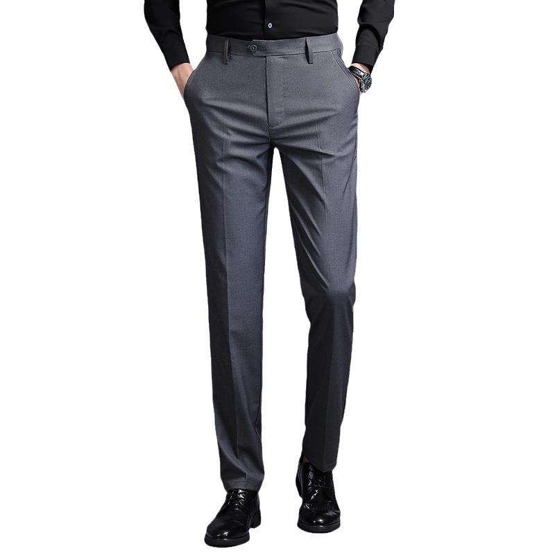 Men's Elastic Slim Fit Business Casual Black Straight-Leg Trousers