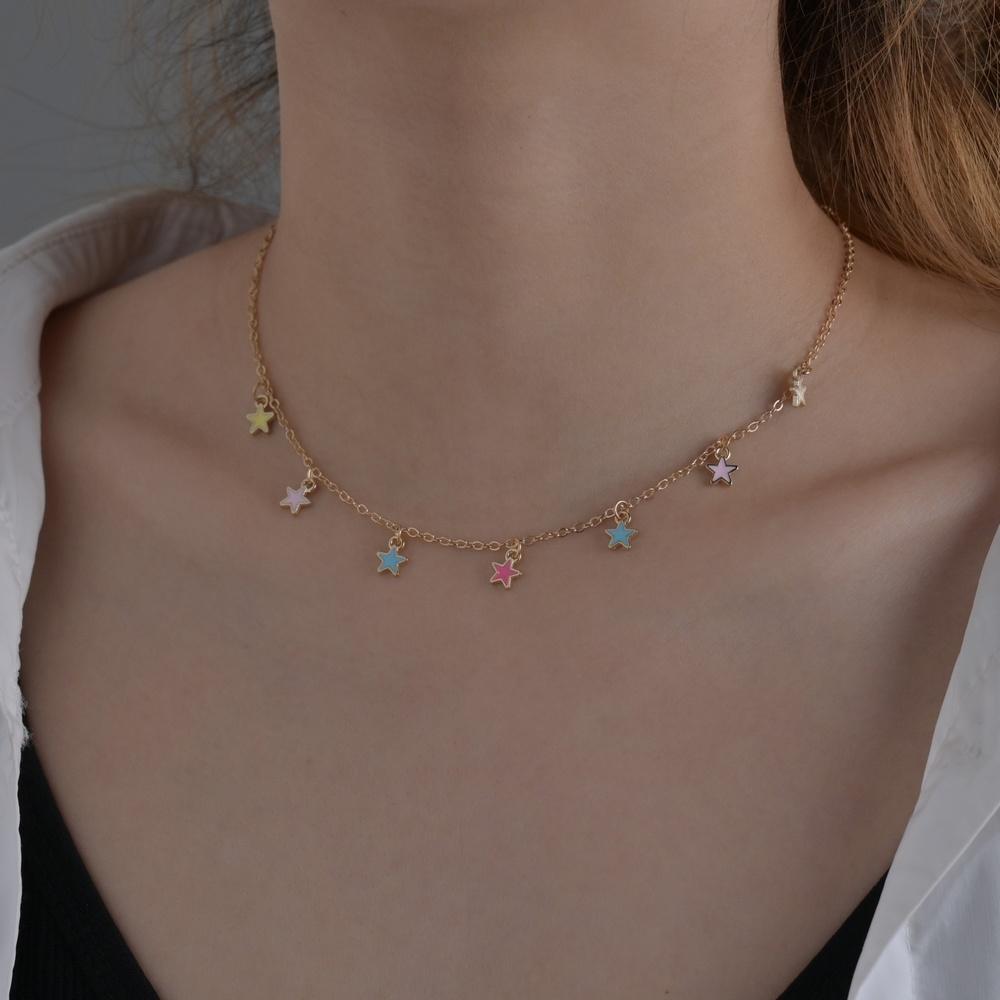 INS Style Sweet Colorful Little Star Pendant Necklace Women's Fashion Classic Jewelry Gift Accessories