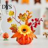 Autumn Seasonal Counter Display Fall Artificial Pumpkin Table Centerpiece, Fake Decoration with Sunflowers Decor Maple Leaves Berries for Thanksgiving