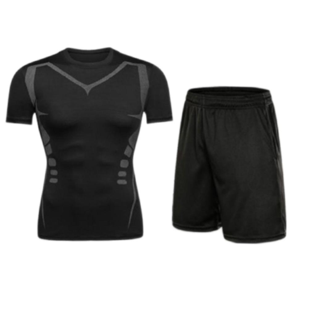 Men's Quick-Dry Fleece-Lined Sports Set - Breathable Long Sleeve Fitness Wear and Running Tights.