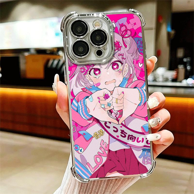 Anime Kwaii Girl Ins Style Plating Phone Case For Iphone 16 17 Pro Max Air 16E 14 15 Plus 12 13 Mini Anti-Fall Airabag Cover