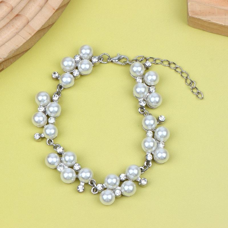 Fashion Imitation Pearl Rhinestone Bracelet Adjustable Chain Vintage Faux Pearl Bangle For Women Wedding Party Daily Jewelry