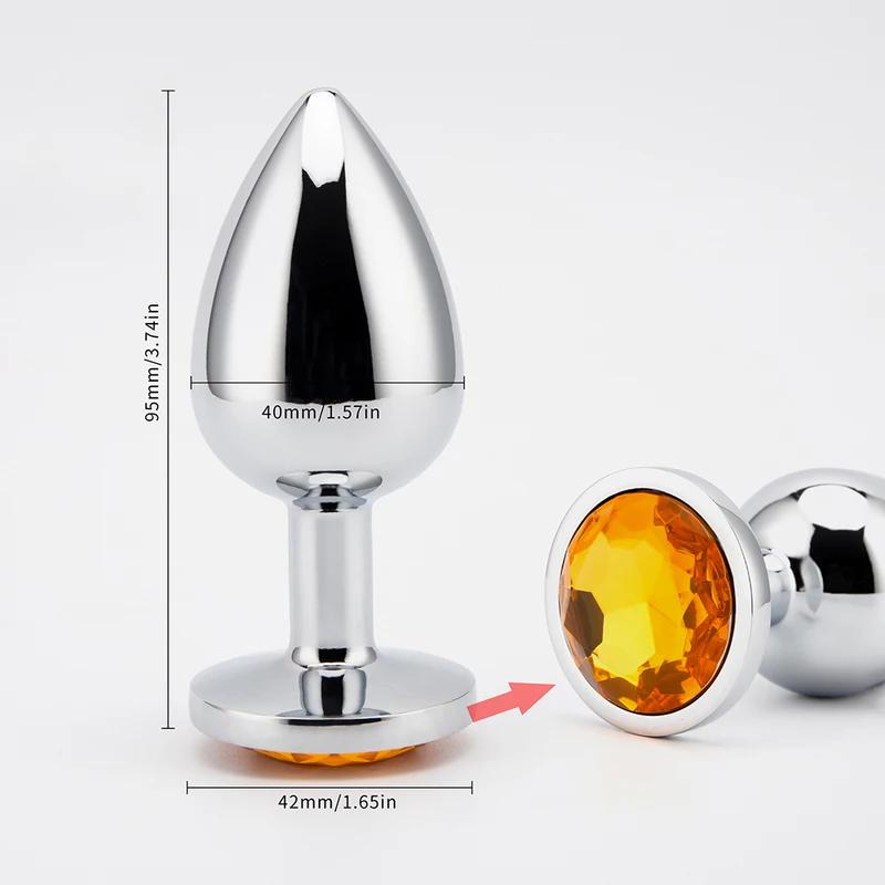 3 Sizes Metal Anal Plug Smaller Smooth Stainless Steel Butt Plug Colorful Crystal Round Anus Plug Adults Anal Sex Toys For Women