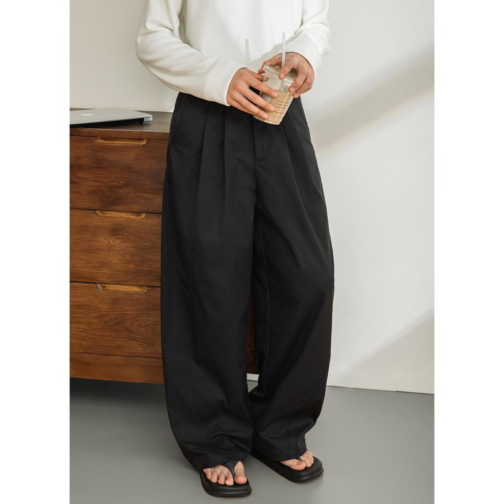 Three-dimensional segmentation structure waist pleated casual pants men's spring texture solid color silhouette loose straight long pants