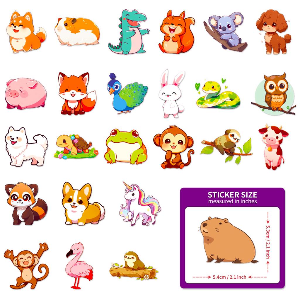 50 Mini Animal Stickers Q Version Animal Doodle Stickers Cartoon Cute Student Children Handbook Material Stickers