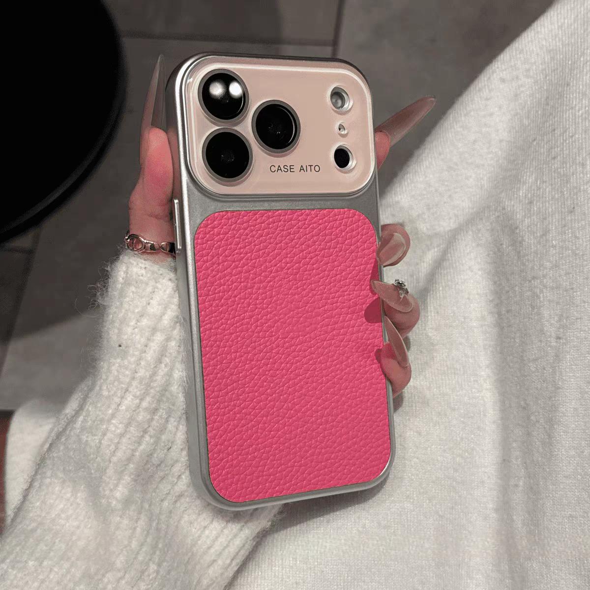 

Instantly Change 17 Large Window Litchi Texture Phone Case For iPhone 17 16 15 14 13 Pro Max Plus Matte Shockproof Cover iPhone17 Pro Max