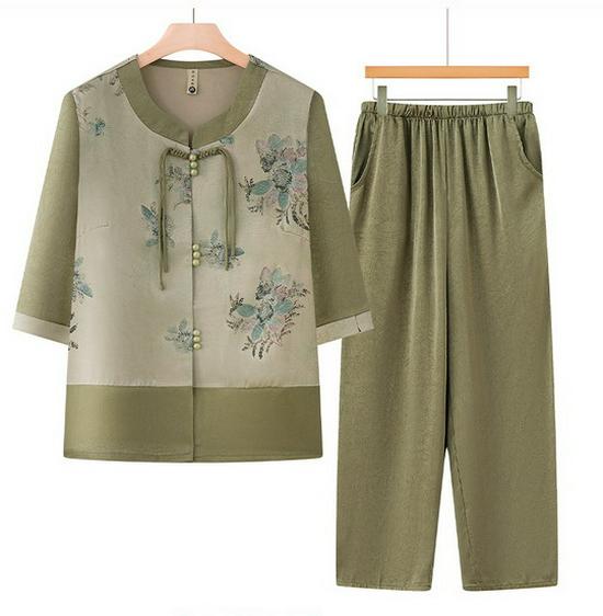 

Summer Fashion Set for Middle-Aged & Elderly Women: 2026 New Style Top - Perfect for Mom & Grandma s Mother s Day 4XL (130-145 lbs) зелений