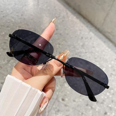 Unisex Rimless Sunglasses Trendy Minimalist Cut-Out Design Vintage-Inspired Metal Frame Fashion Eyewear for Women Sun Glasses