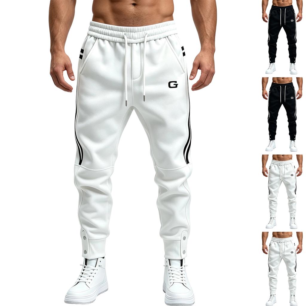 Men's Casual Striped Pants with Webbing Design, Loose Fit Tapered Joggers for Spring and Summer