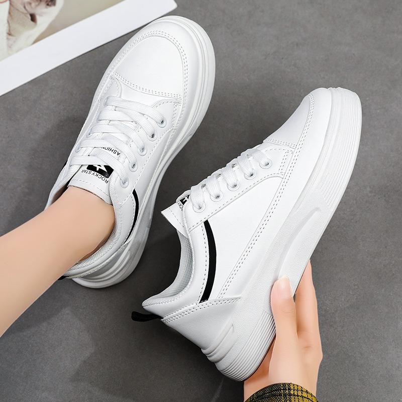 Women's Shoes Autumn White Shoes Student Women's Board Shoes Simple and Versatile Casual Shoes Thick-soled Heightening Muffin Shoes