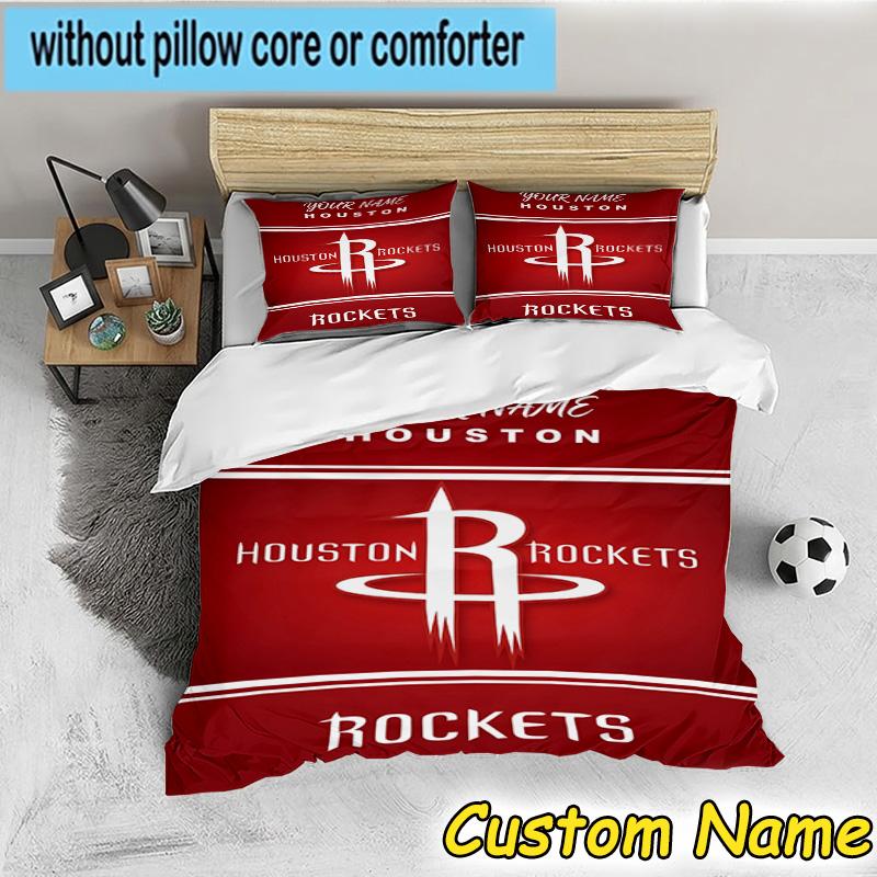 3pcs Custom Name Basketball Pride Rockets Bedding Set Includes 1 Duvet Cover & 2 Pillowcases for All Seasons Dormitory Home Decor Christmas Gifts