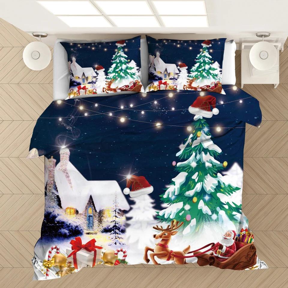 Weihnachts-Bettbezug Cartoon-Druck Bettwäsche-Set Mikrofaser Cartoon-Deckenbezug Mit Kissenbezügen Kindergeschenk