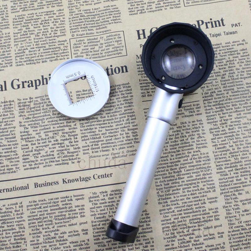 Ręczna 20x Metalowa Łyżka Kształtna Lupa LED z Światłem i Skalą